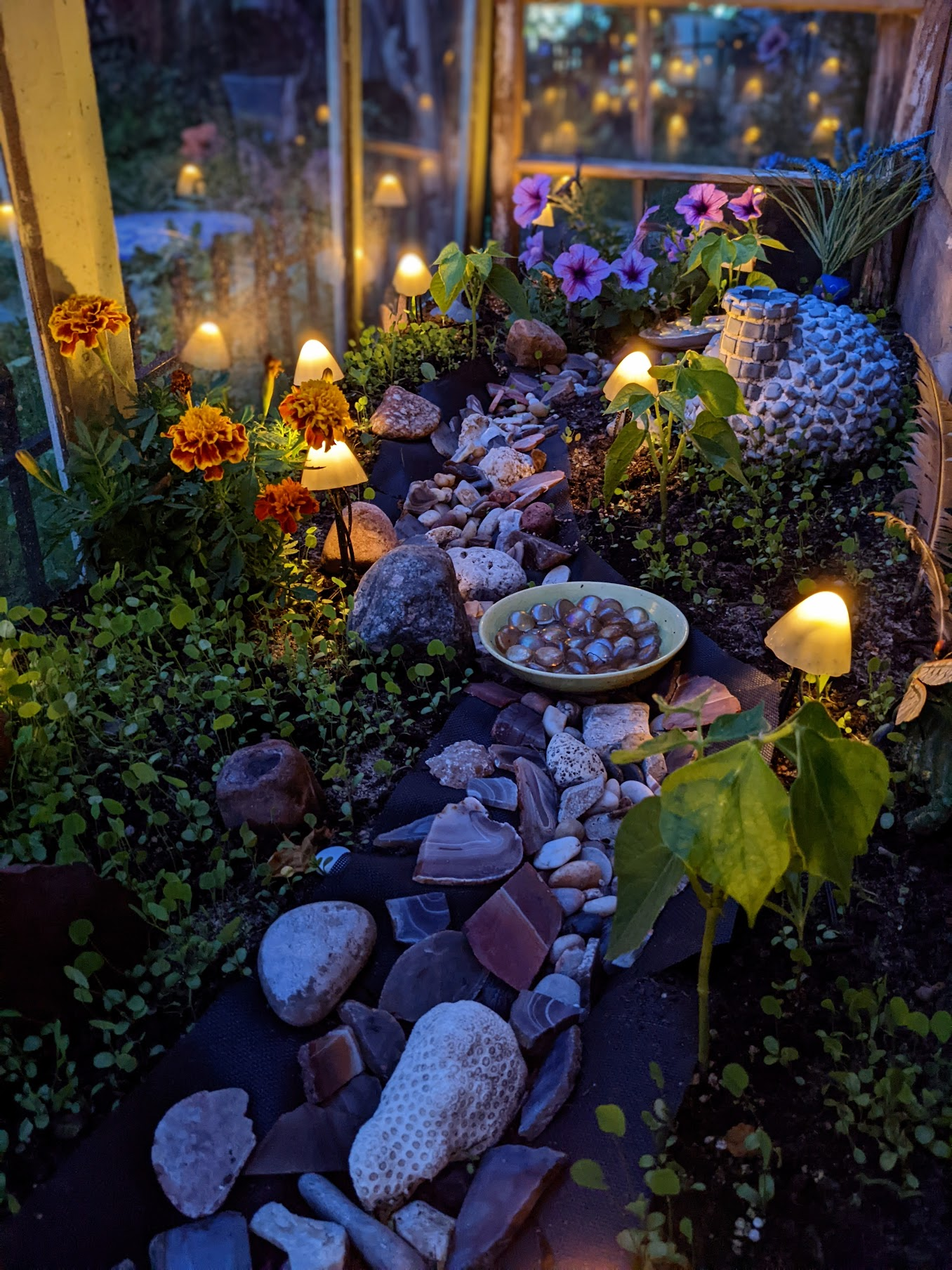 A stone path in a garden