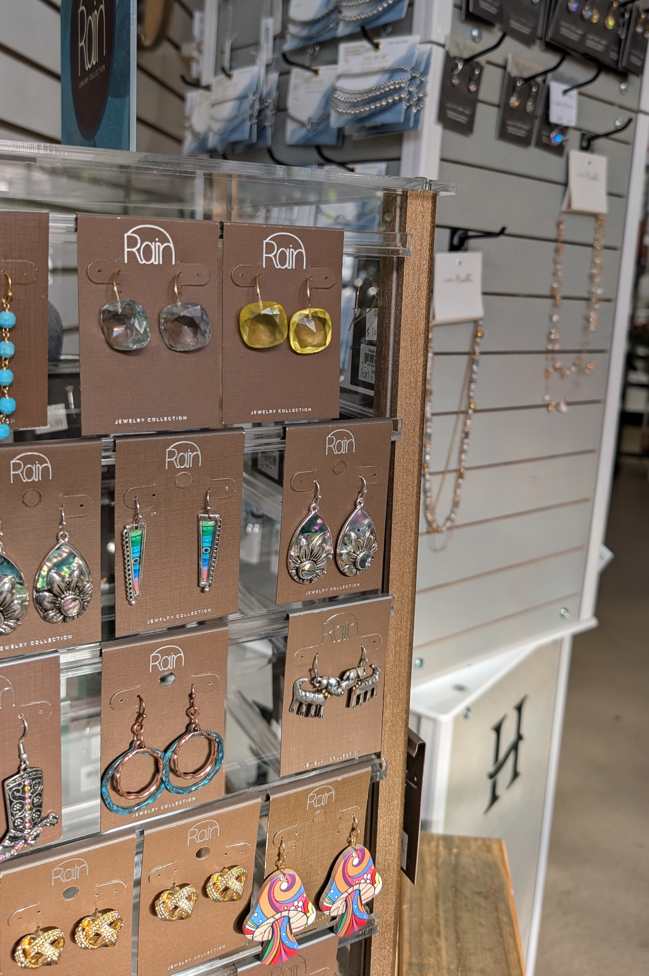 Display of earrings and necklaces
