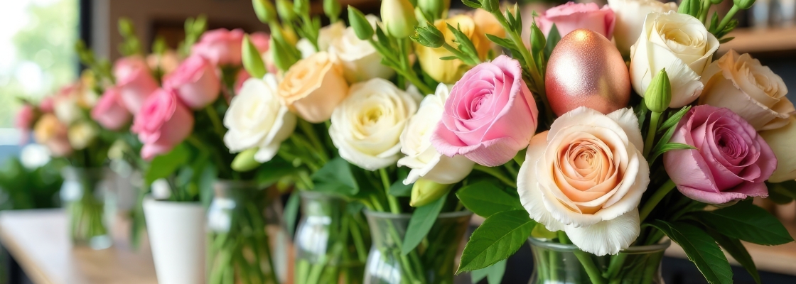 Roses arranged in glass vase